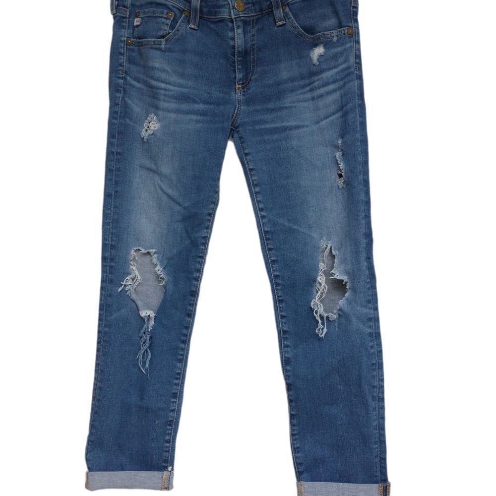 AG Adriano Goldschmied The Stilt Cigarette Roll-up Distressed Jeans, Siz…